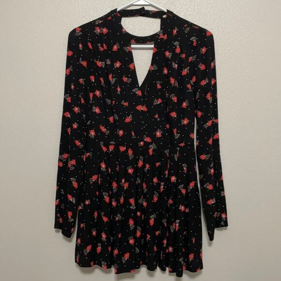 FREE PEOPLE Black Floral Combo Tegan Dress Size 0 - Picture 2 of 10